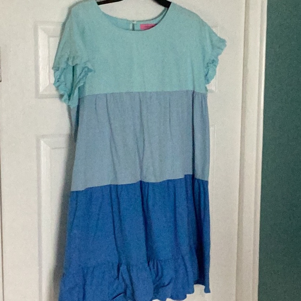 Simply Southern Green and Blue Flutter Sleeve Mini Dress